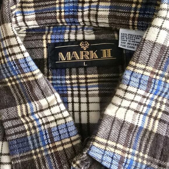 Men's Flannel Shirt L Plaid Button Down LS Brown Blue Western Workwear Outdoor - Picture 3 of 13